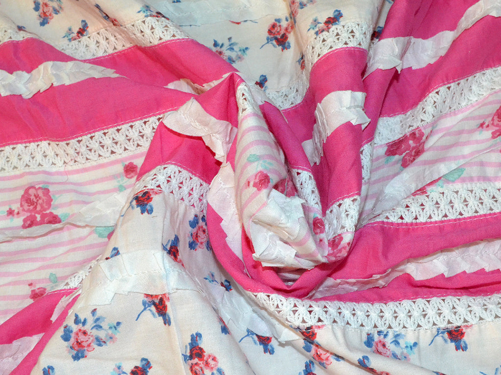 Pink and White Cotton Patchwork Fabric