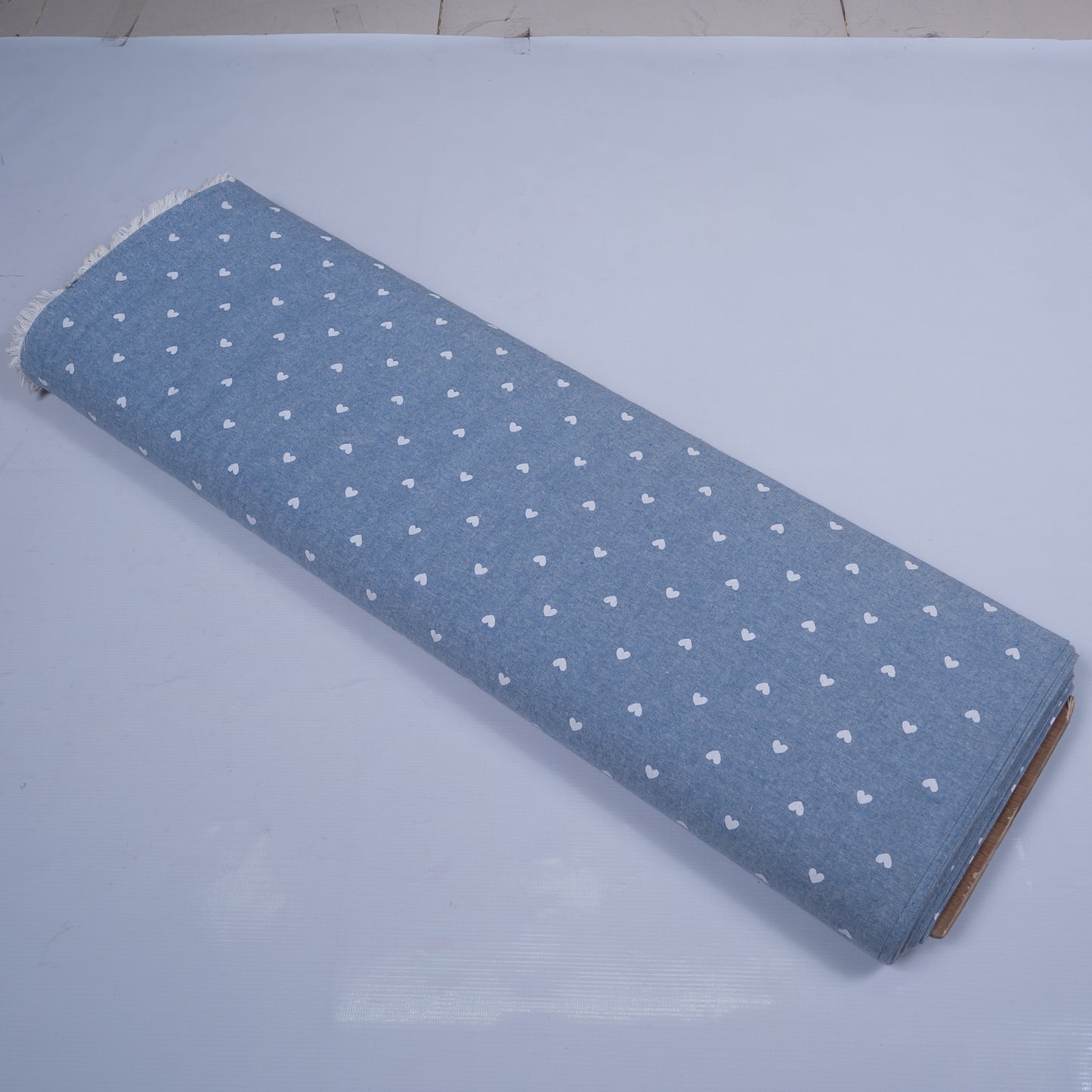 Blue & White Cotton Chambray Heart Print