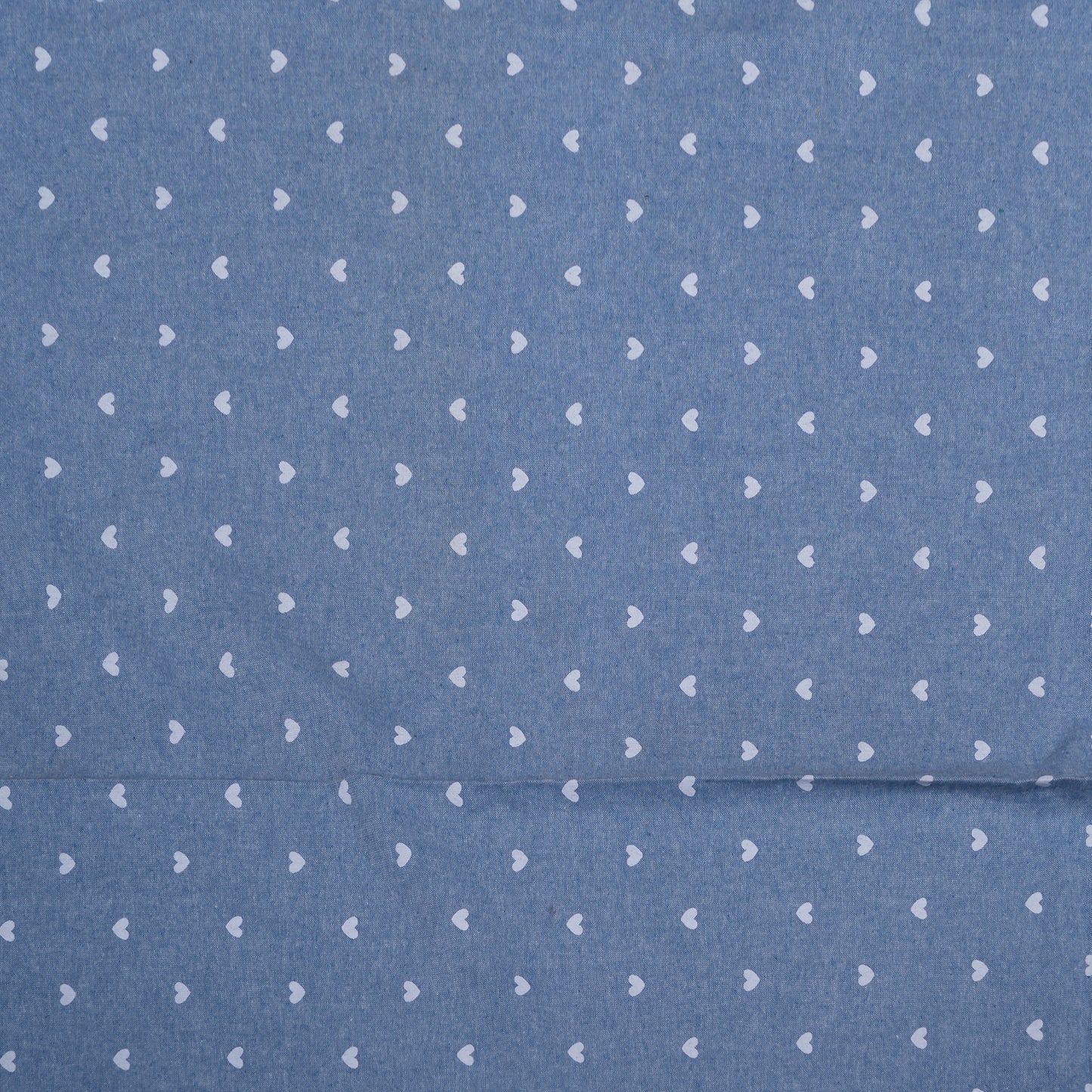 Blue & White Cotton Chambray Heart Print