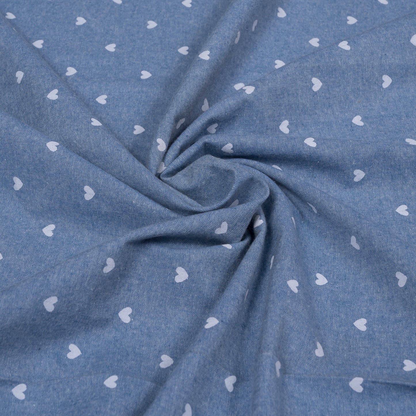 Blue & White Cotton Chambray Heart Print