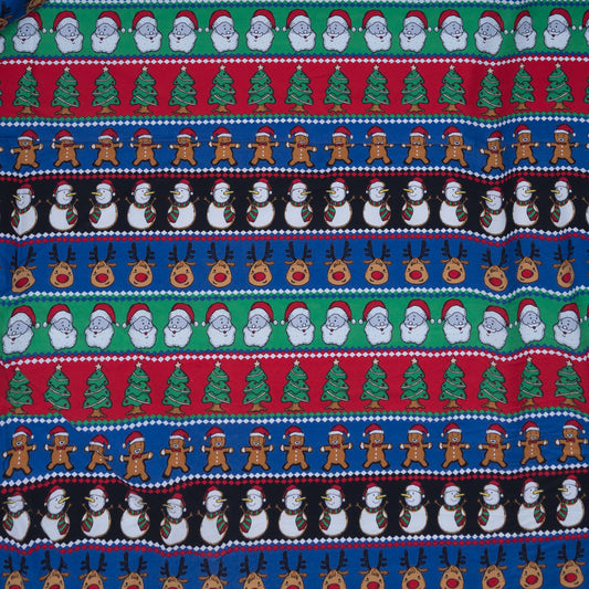 Multi Color Christmas Tree & Snowman Cotton Print