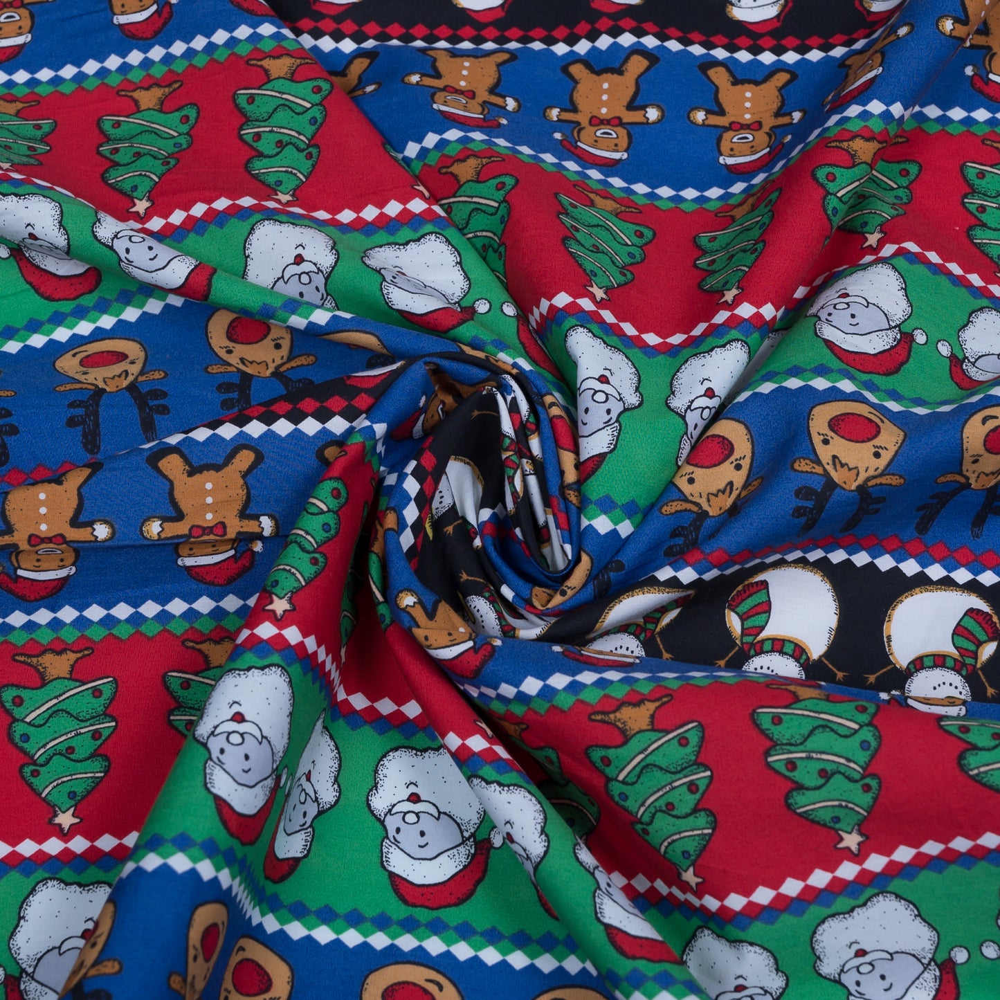Multi Color Christmas Tree & Snowman Cotton Print