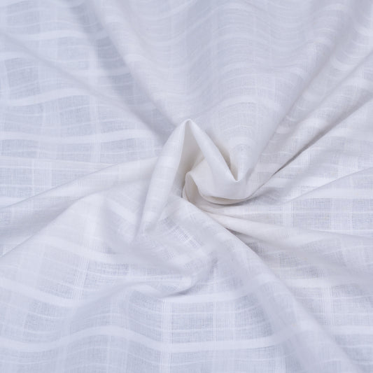 White Self Leeno Cotton Check Dyeable Fabric