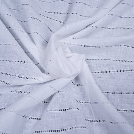 White Self Leeno Cotton Stripe Dyeable Fabric