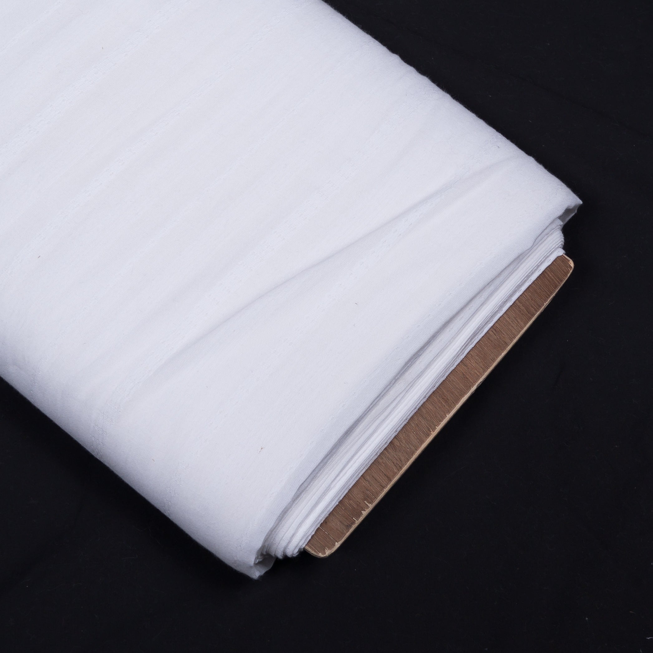 White Self Leeno Cotton Stripe Dyeable Fabric