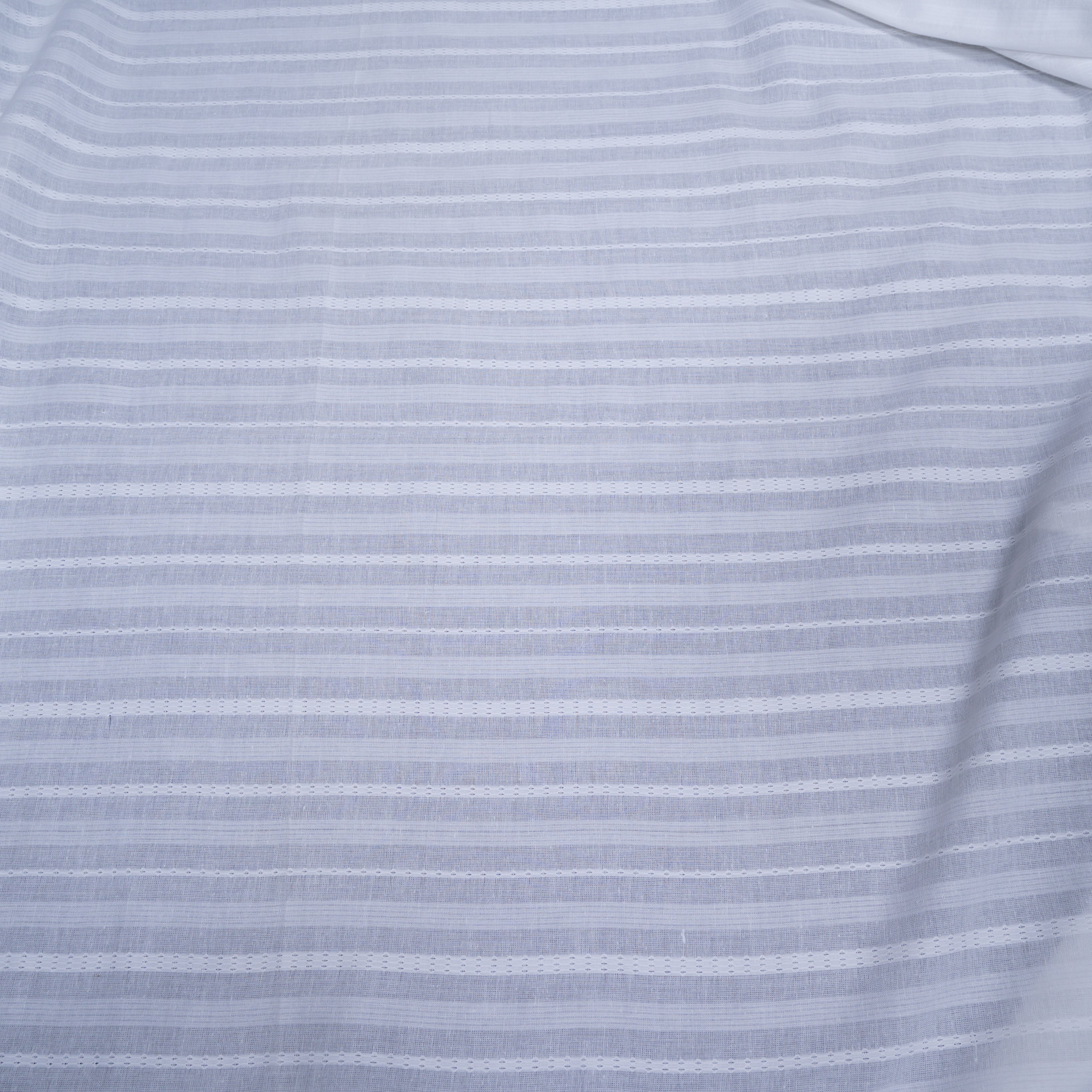 White Self Leeno Cotton Stripe Dyeable Fabric