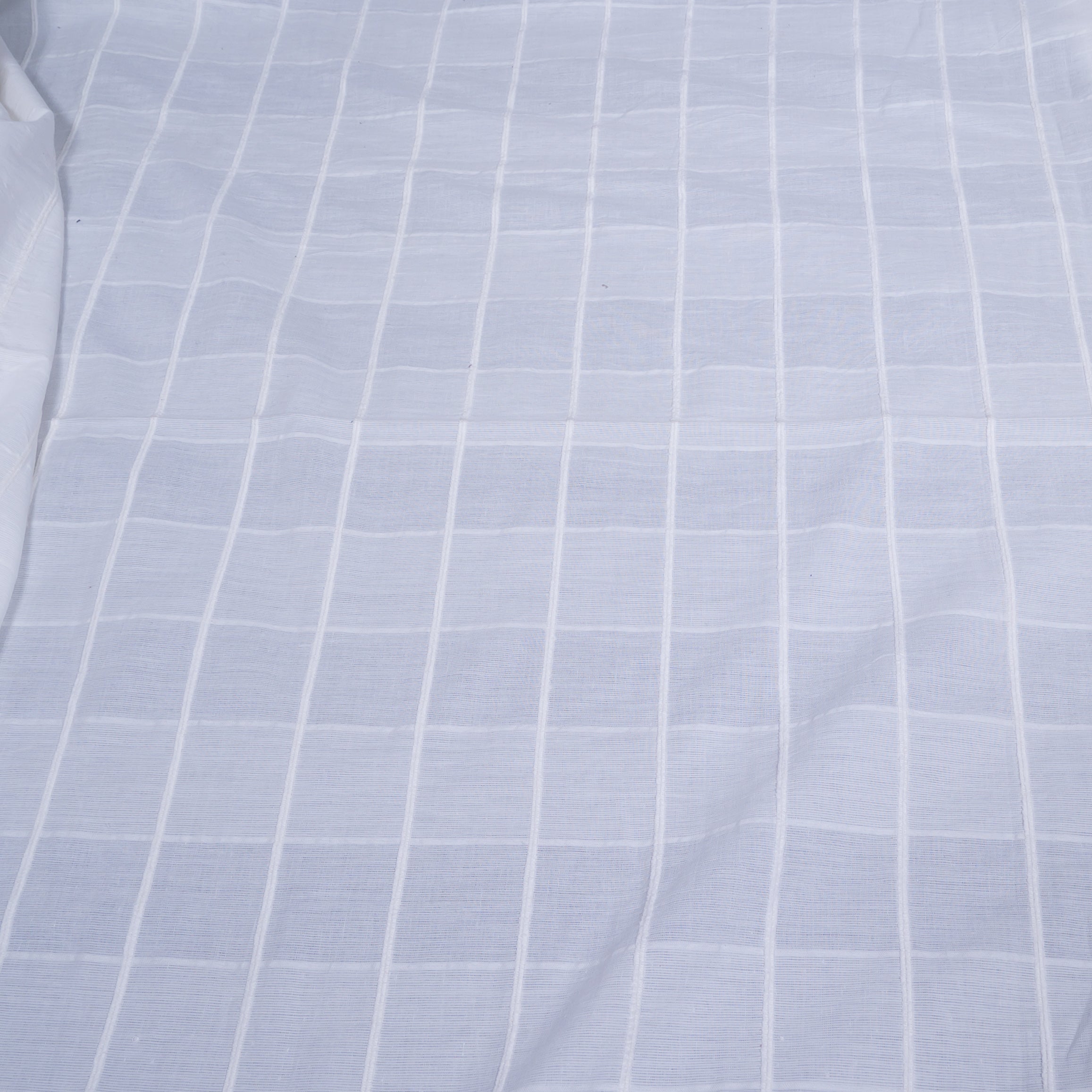 White Self Leeno Cotton Check Dyeable Fabric