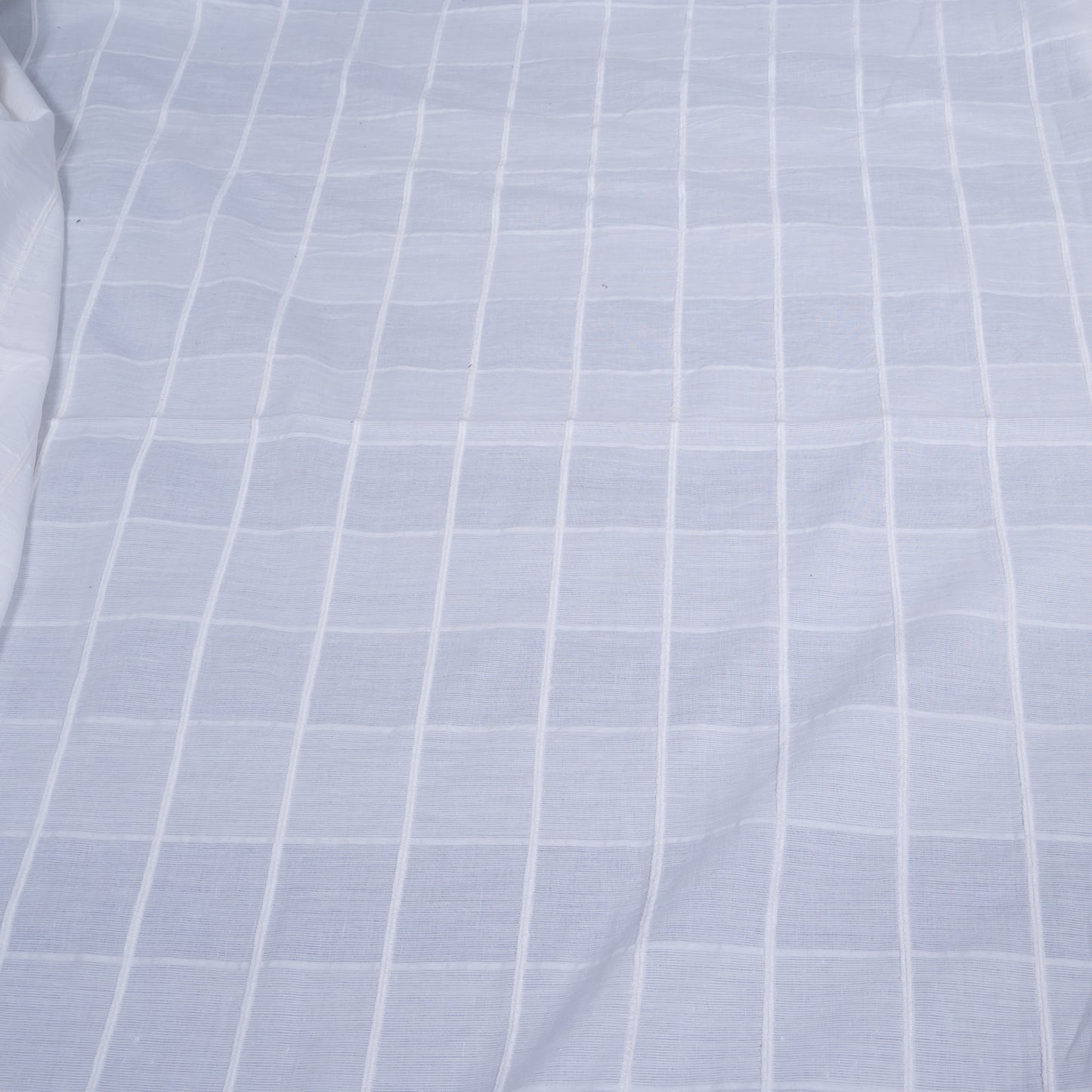 White Self Leeno Cotton Check Dyeable Fabric