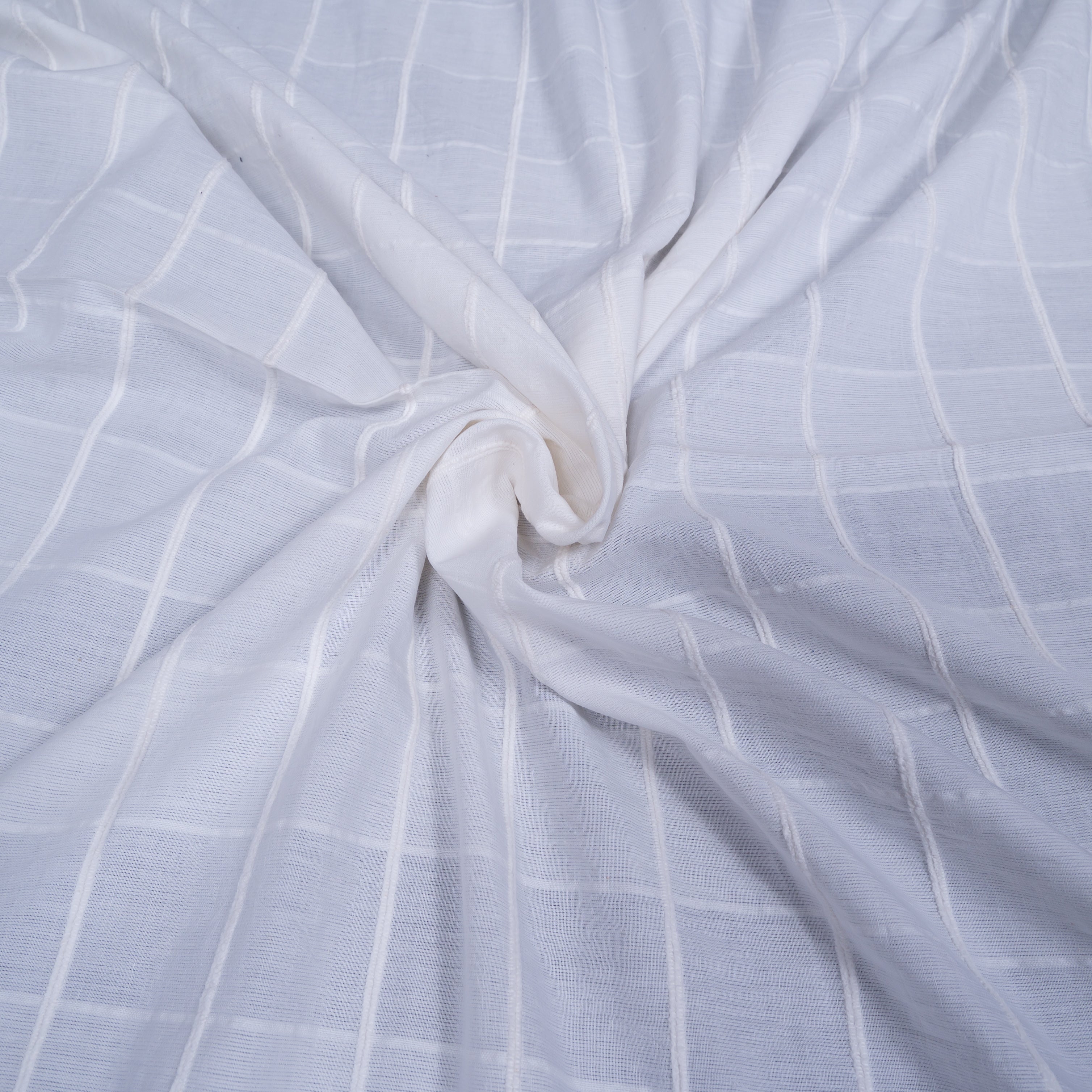 White Self Leeno Cotton Check Dyeable Fabric