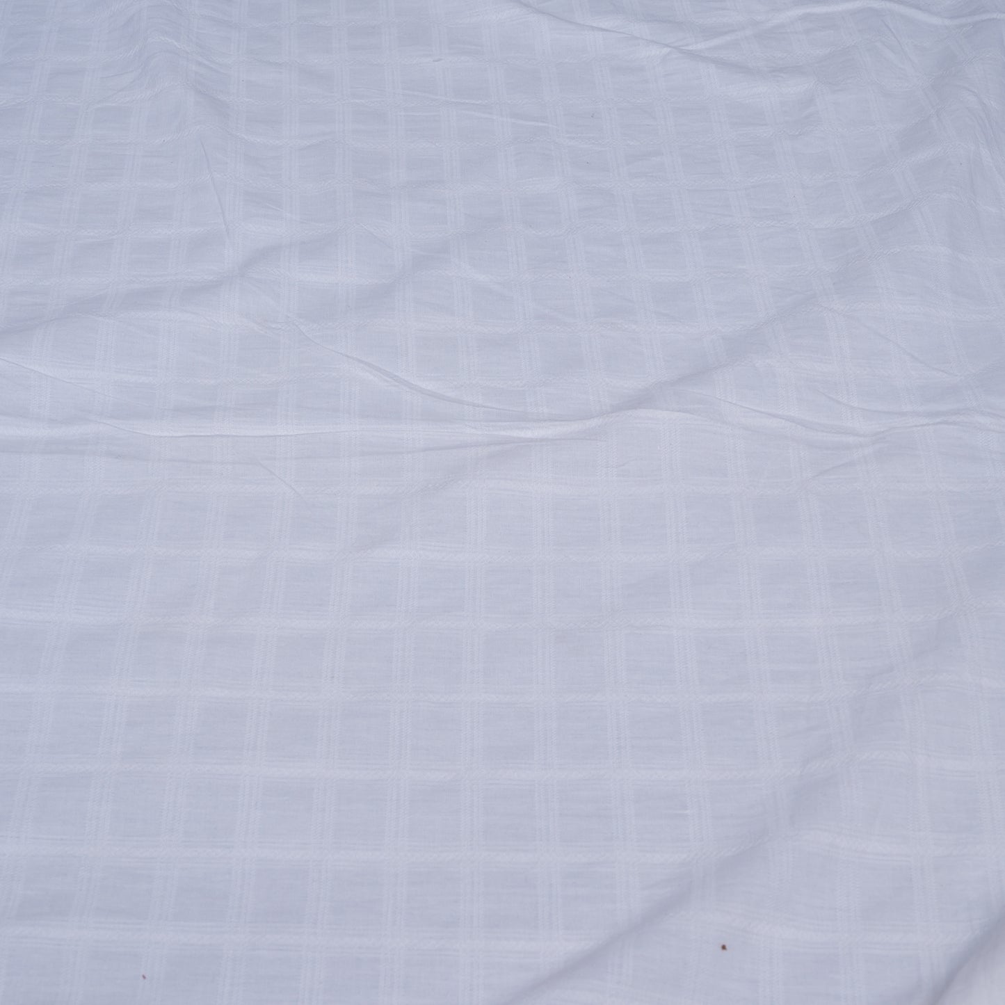 White Self Leeno Cotton Check Dyeable Fabric
