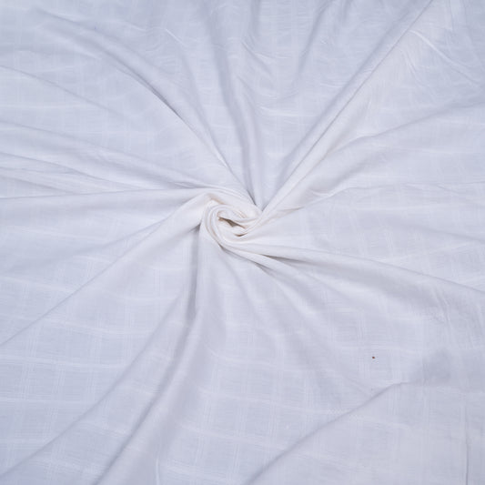 White Self Leeno Cotton Check Dyeable Fabric