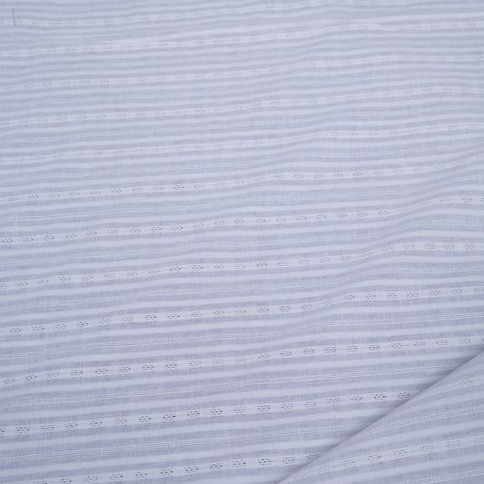 White Self Leeno Cotton Stripe Dyeable Fabric