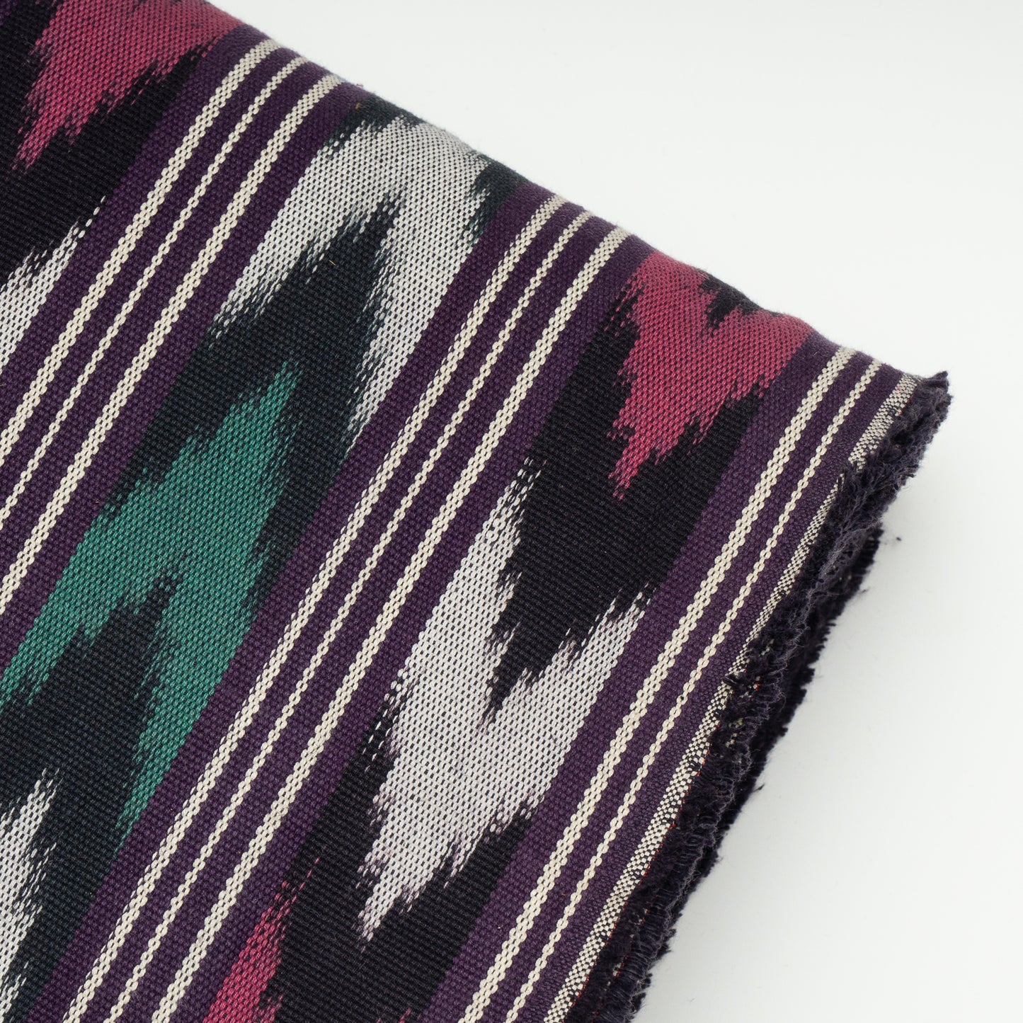 Green, Pink, Black & White Chevron Stripe Thick Cotton Handloom Ikat (Sku: IKK-510)