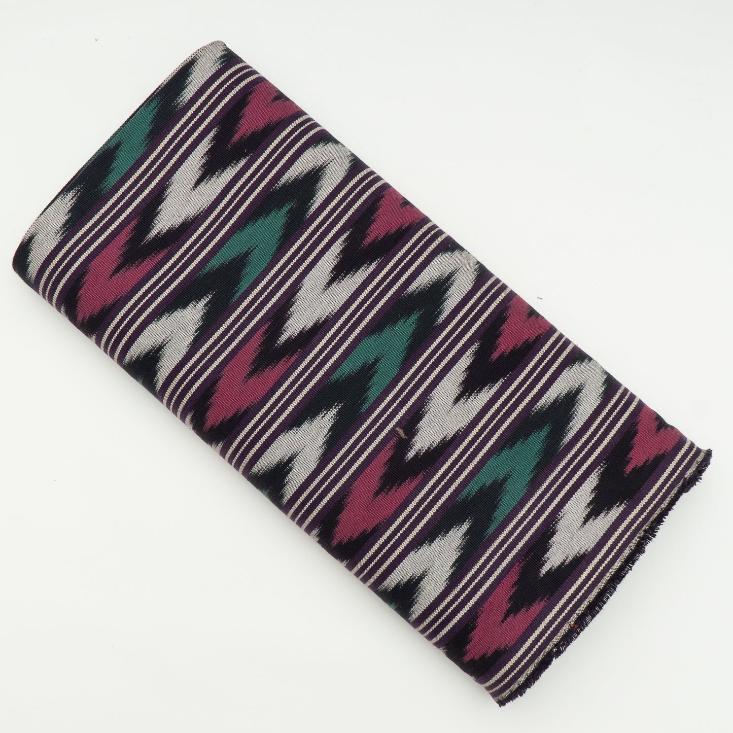 Green, Pink, Black & White Chevron Stripe Thick Cotton Handloom Ikat (Sku: IKK-510)