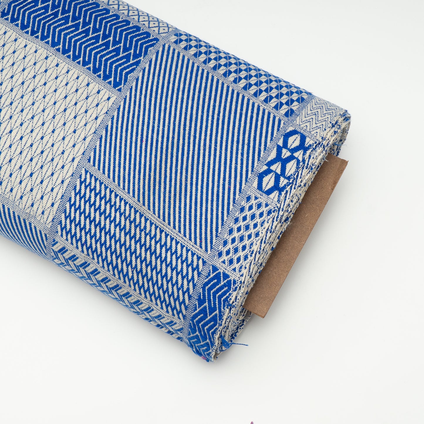 White & Blue Cotton Jacquard Fabric (Sku: JDD-381)