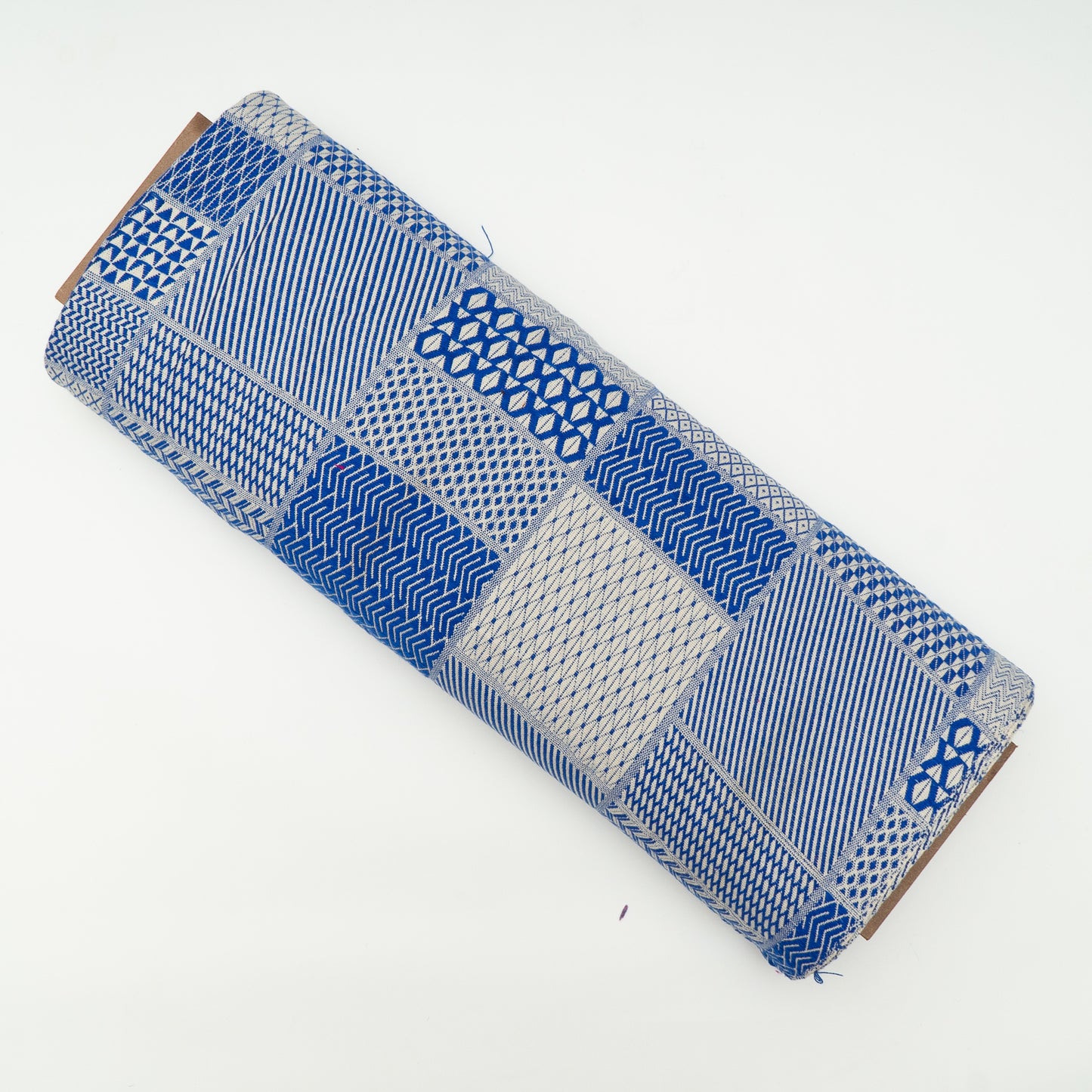 White & Blue Cotton Jacquard Fabric (Sku: JDD-381)