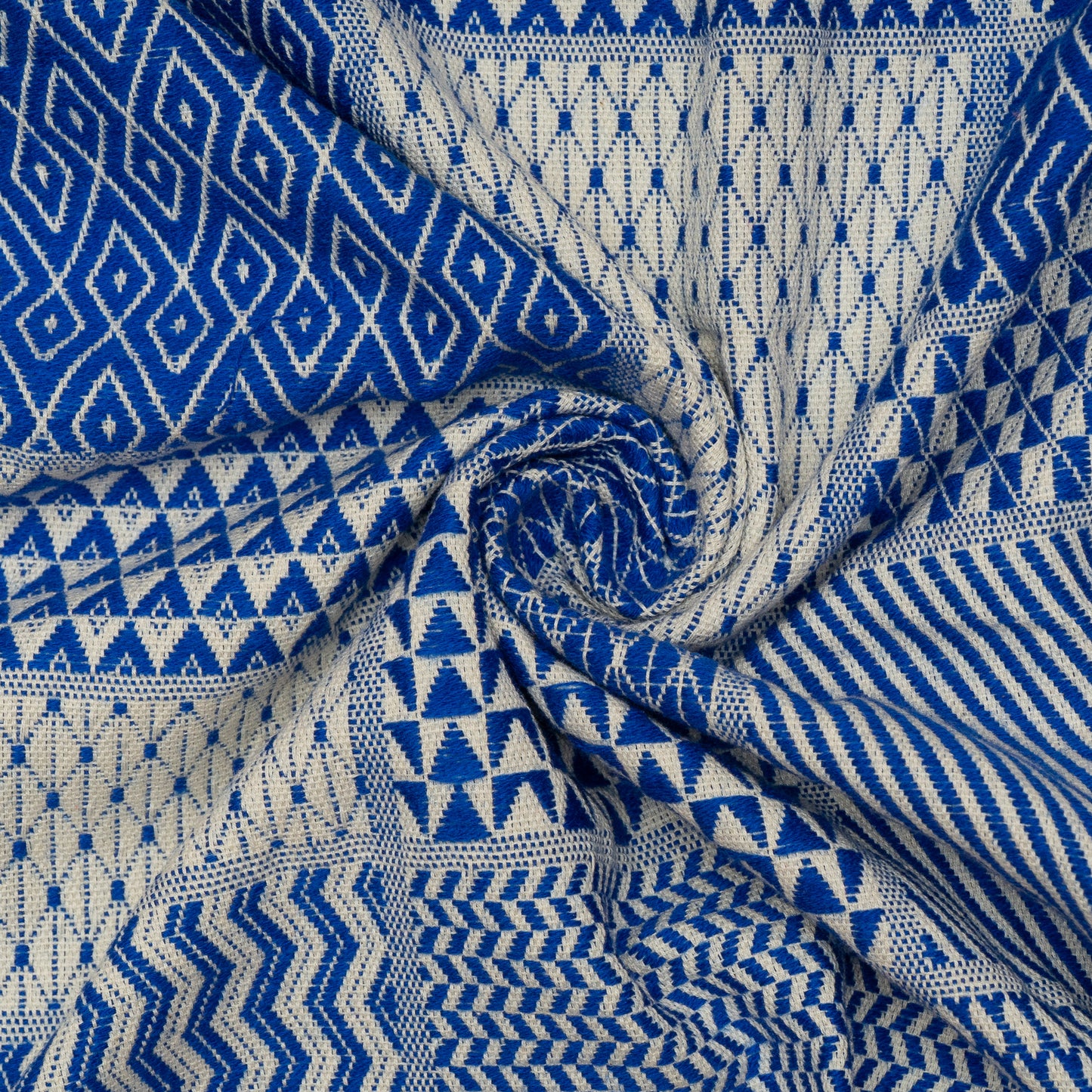 White & Blue Cotton Jacquard Fabric (Sku: JDD-381)