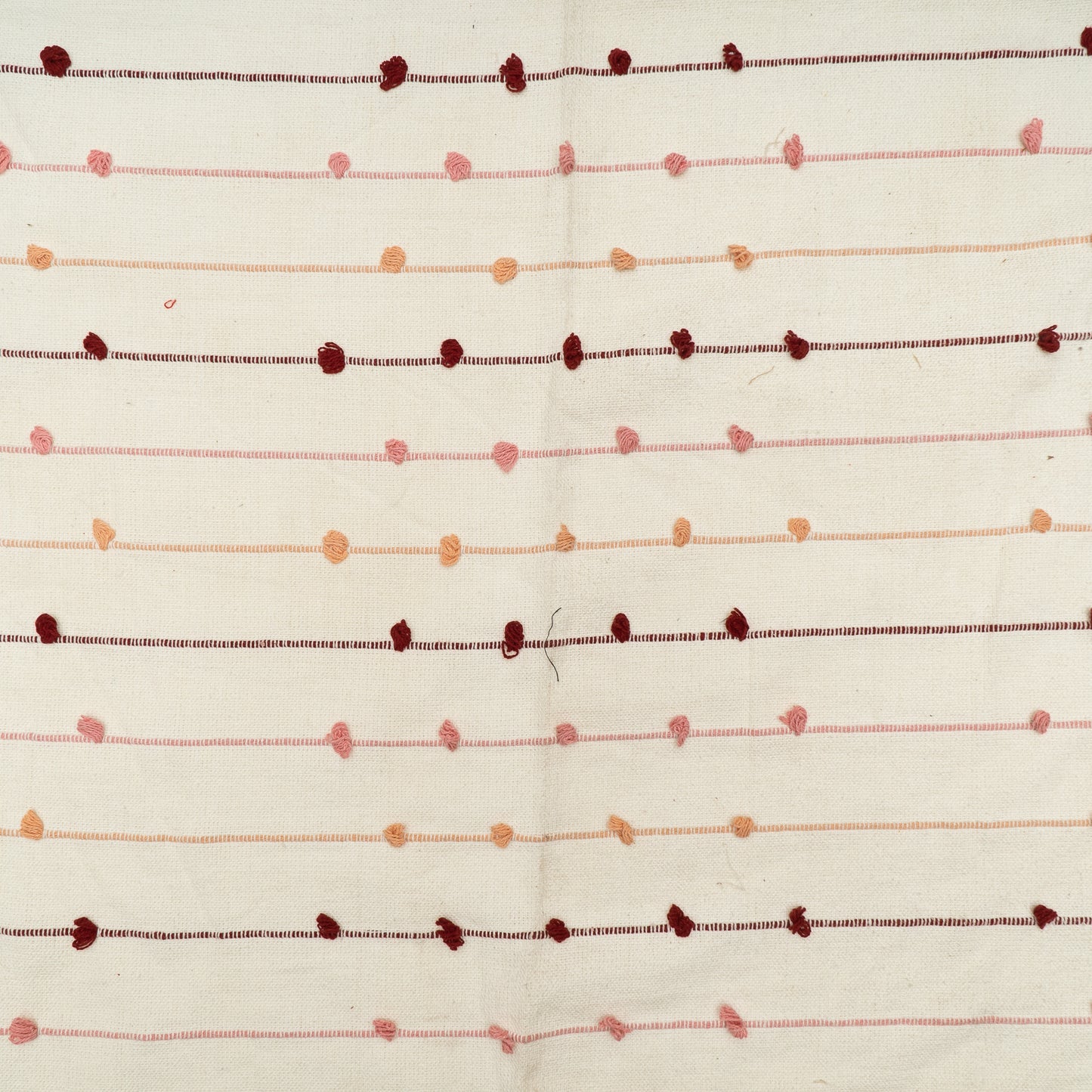 White, Red Pompom Cotton Jacquard Fabric (Sku: JDD-375)