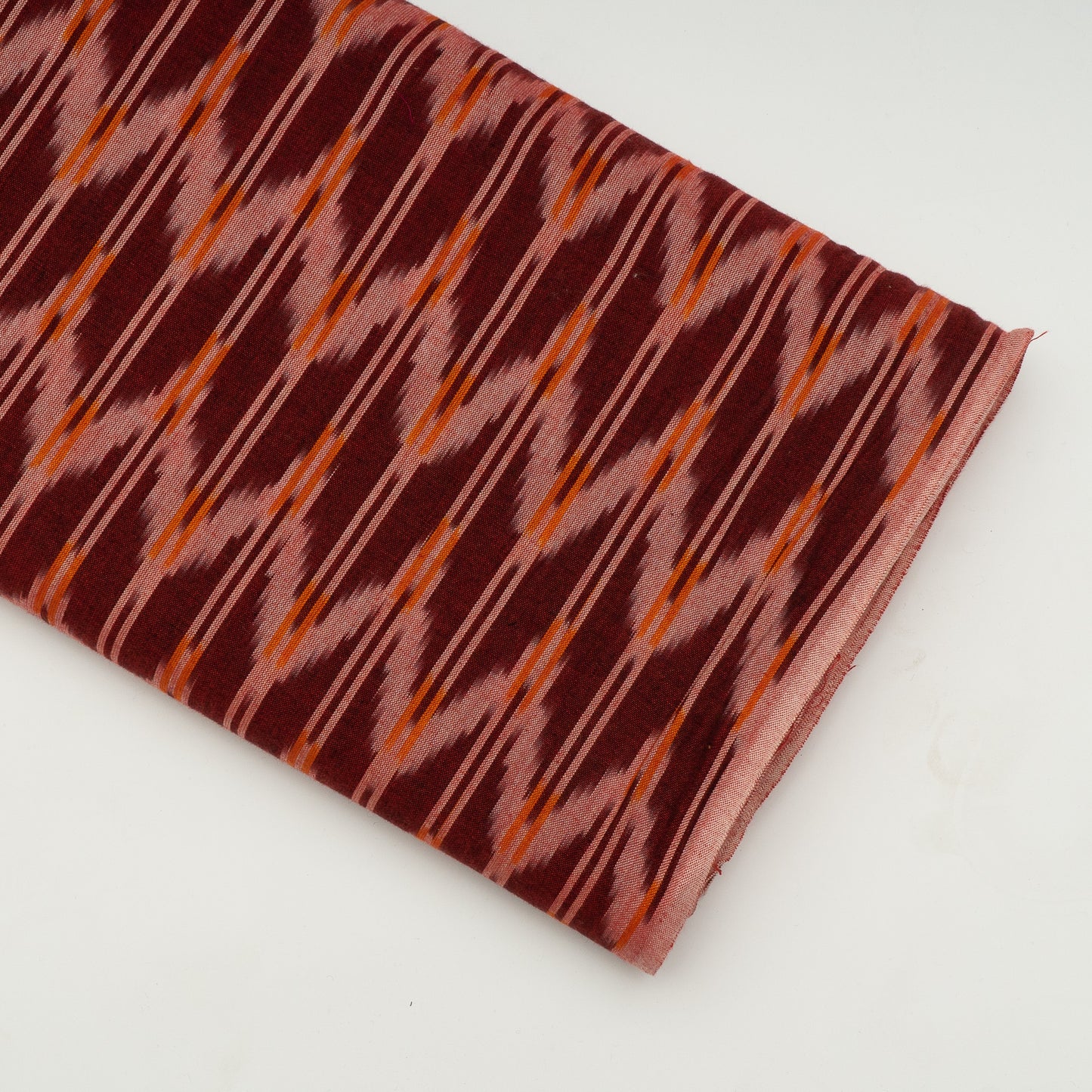 Maroon & Mustard Chevron Stripe Cotton Woven Handloom Ikat (Sku: IK-143)