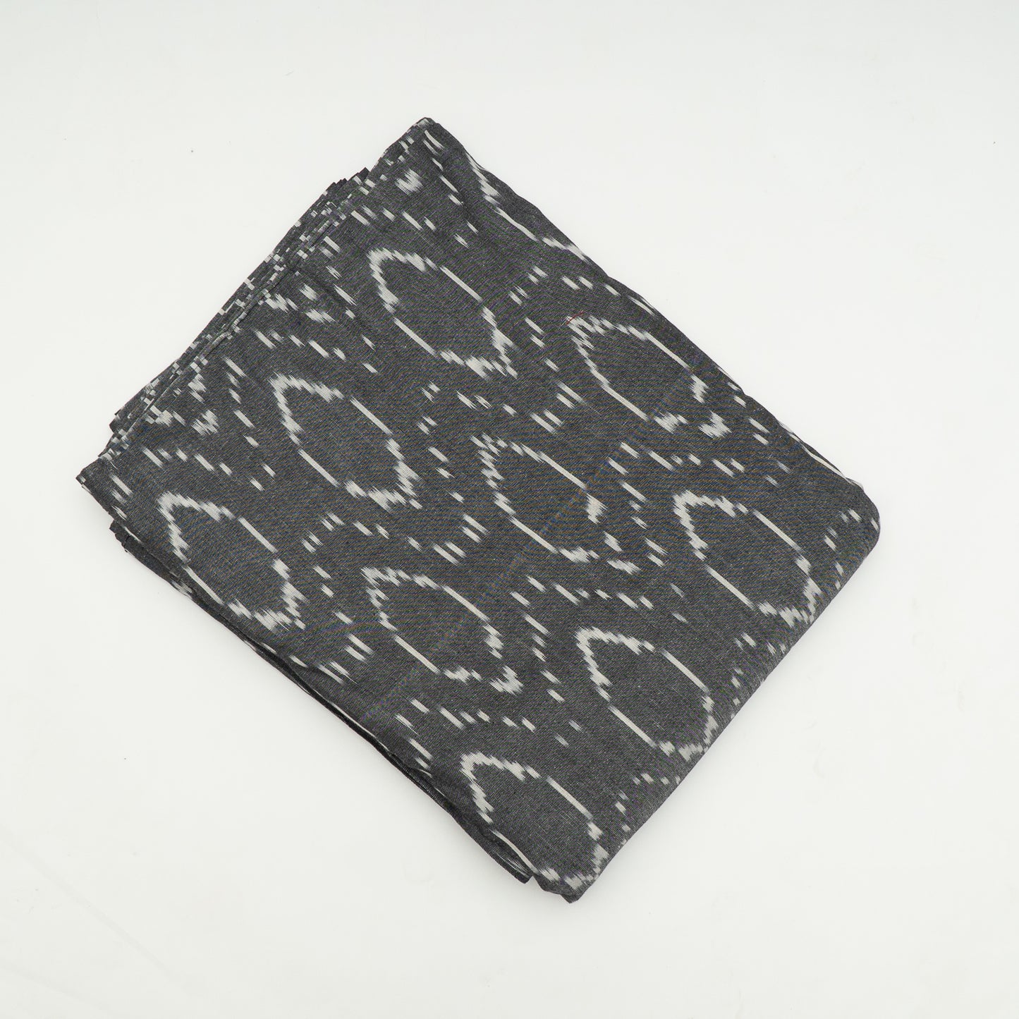 Grey, White Cotton Handloom Ikat Fabric for Dresses | Width: 44"