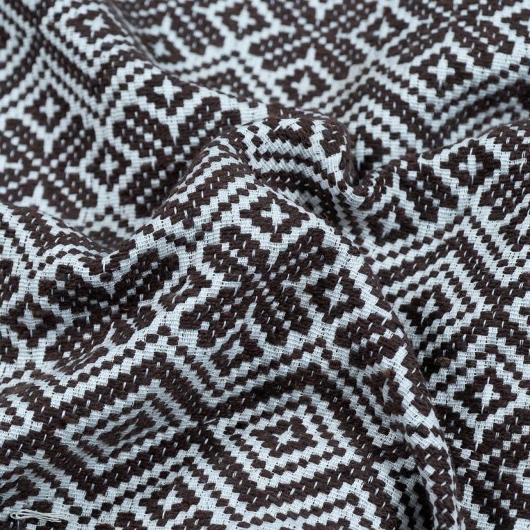 Brown & White Diamond Cotton Jacquard Fabric (Sku: JDD-246)