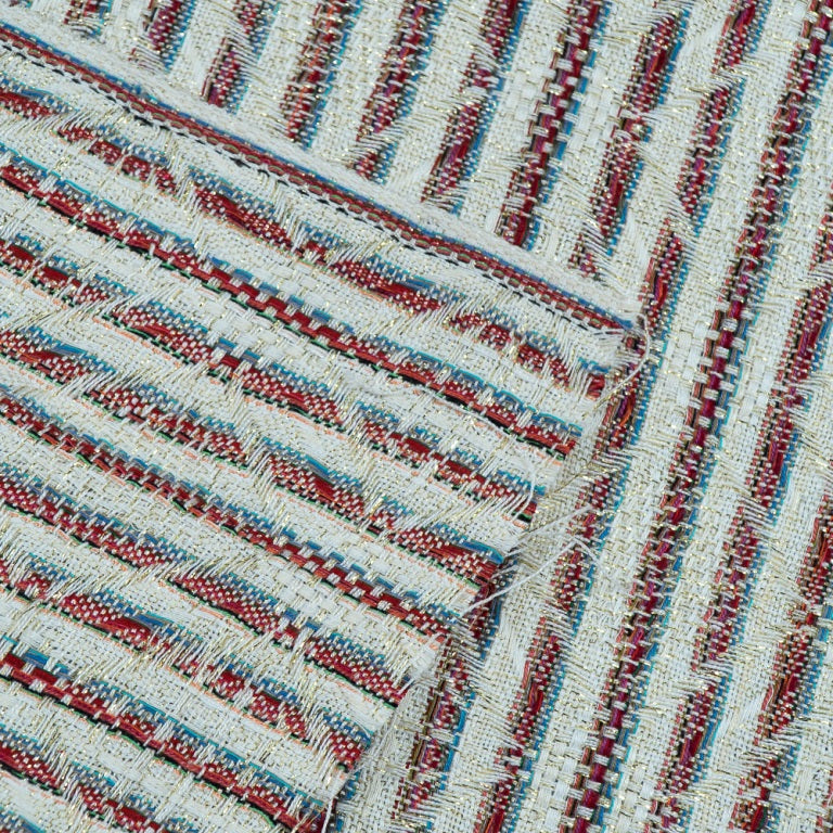 Red & Blue Cotton Blend Lurex Jacquard (Sku: J-383)