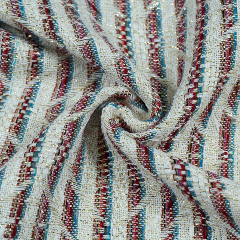 Red & Blue Cotton Blend Lurex Jacquard (Sku: J-383)