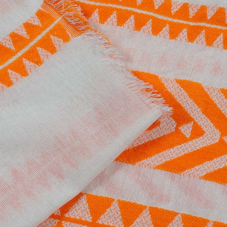 Orange & White Cotton Acrylic Blend Jacquard (Sku: JDD-242)