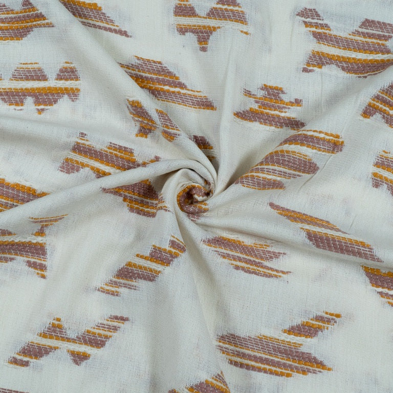 White & Brown, Yellow Cotton Jacquard Fabric (Sku: JD-63)