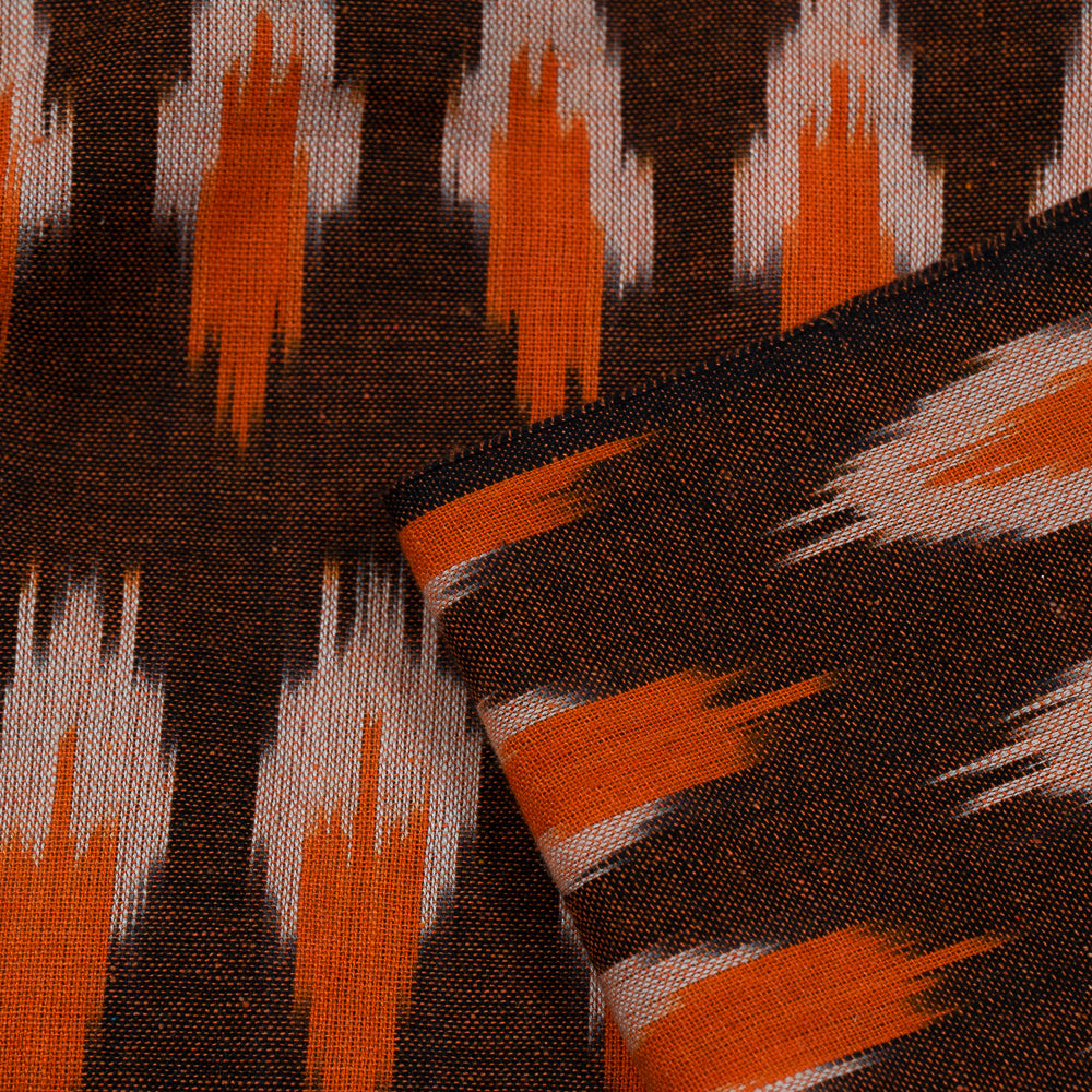 Orange & Brown Cotton Handloom Ikat (Sku: I-747)