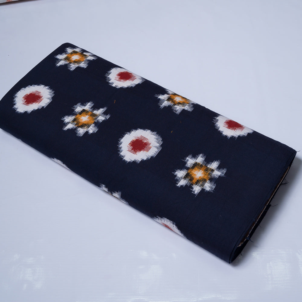 Navy Blue Base Multicolor Handwoven Cotton Double Ikat |