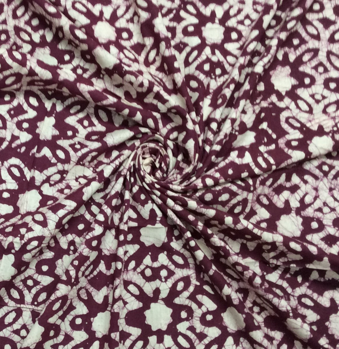 Wine, White Cotton Hand Block Print Fabric (SKU: B-116)