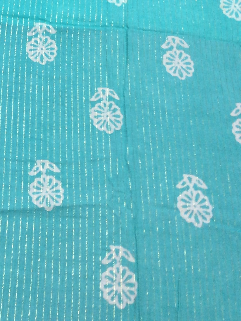 Sku Blue color Cotton Lurex Block Print Fabric (SKU: B-127)