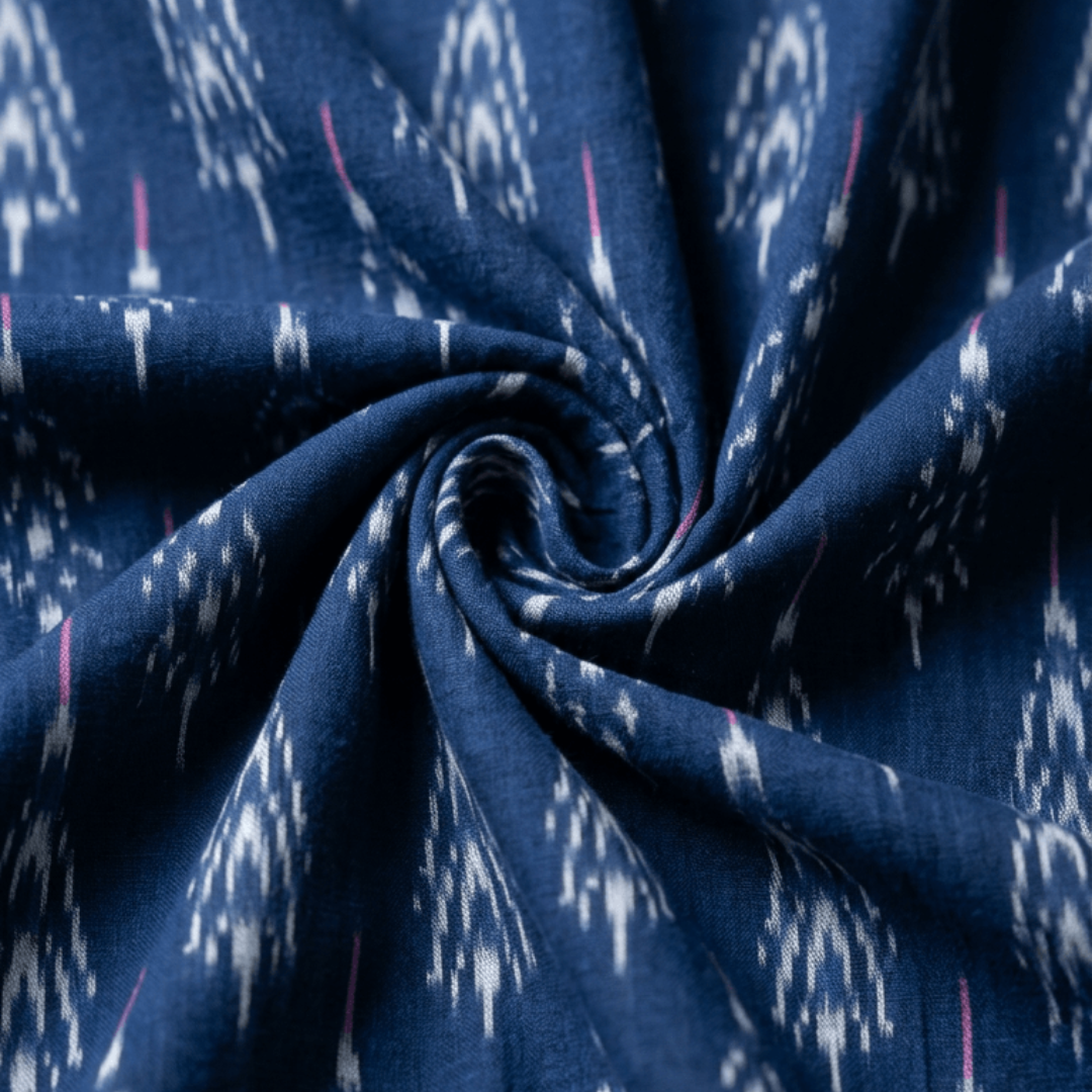 Blue Design Fine Quality Cotton Handloom Ikat Fabric for Dress Material | Width: 44"