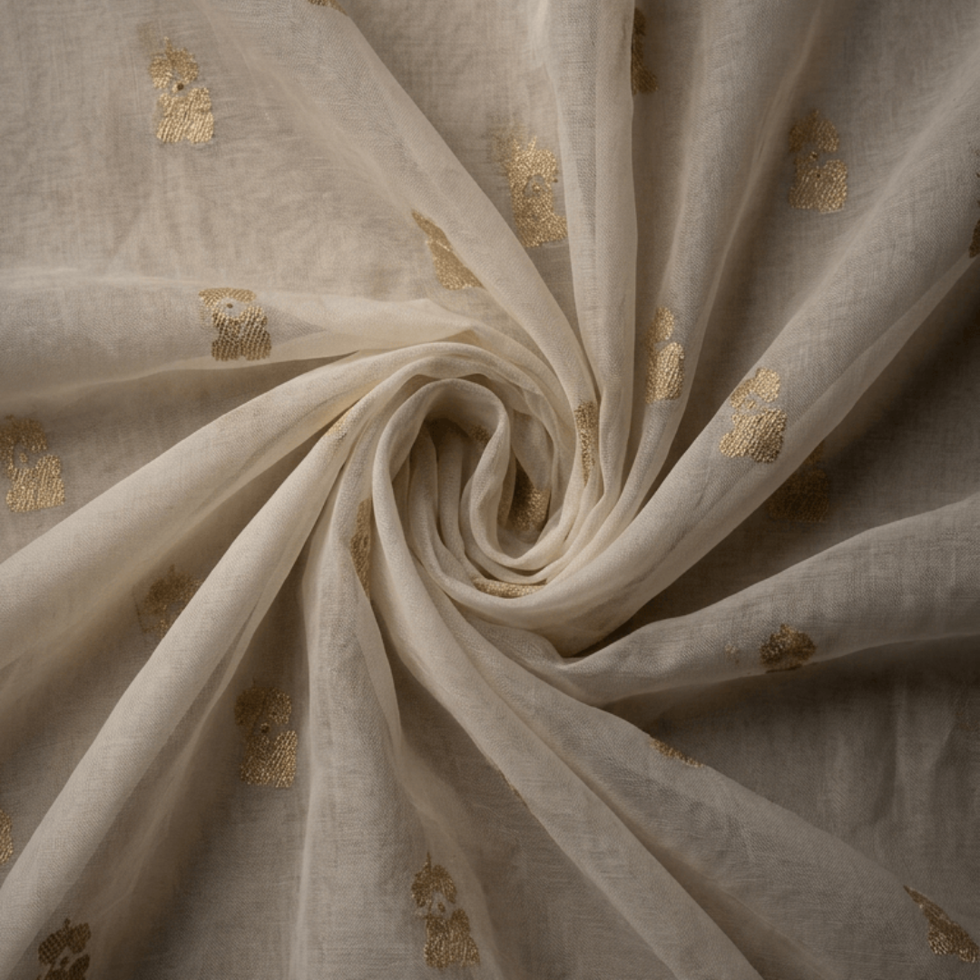 Off White Fancy Chanderi Lurex Fabric for Dress Material | Width : 44"