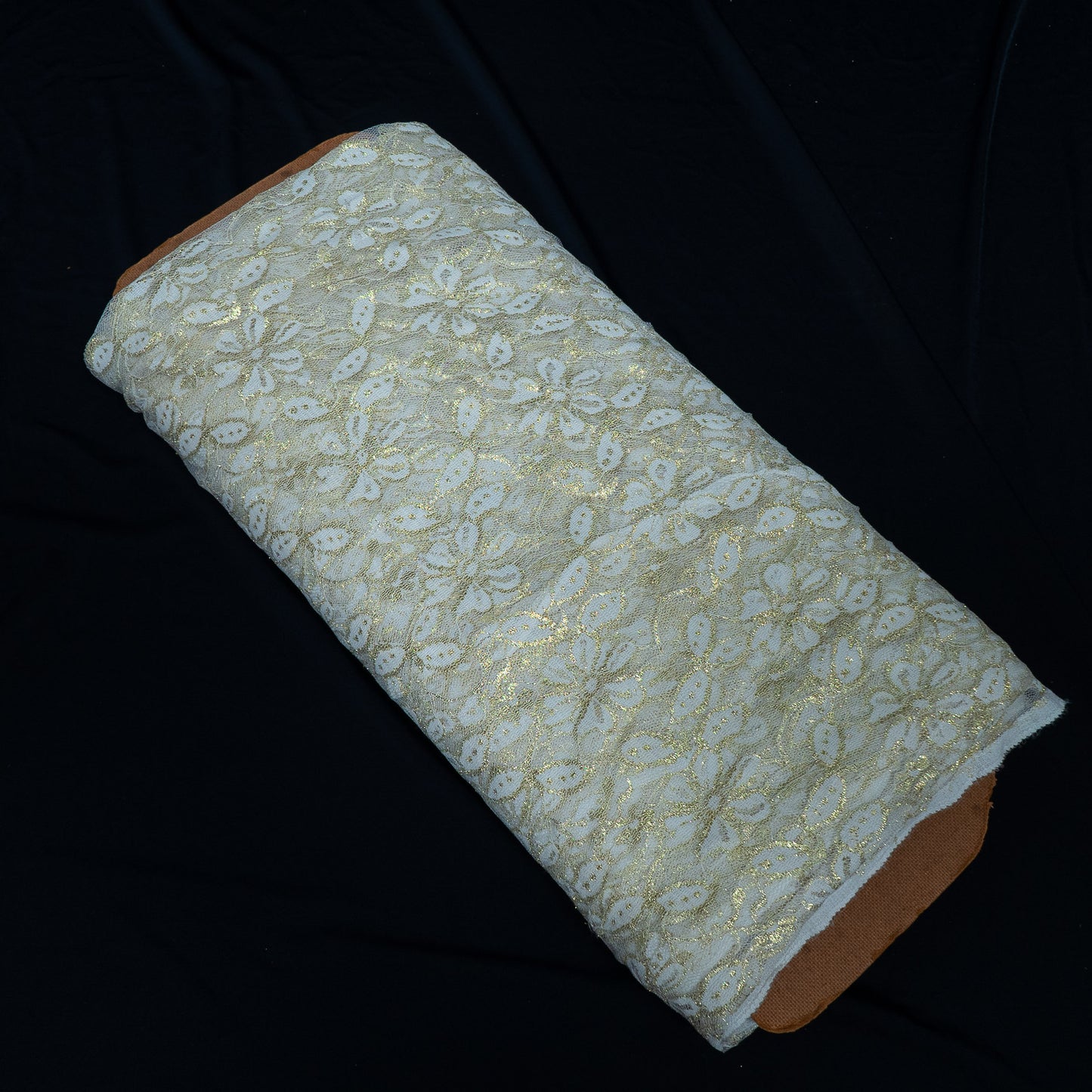 Off White Floral Design Dyeable Cotton Nylon Lurex Net | SKU: CN-6