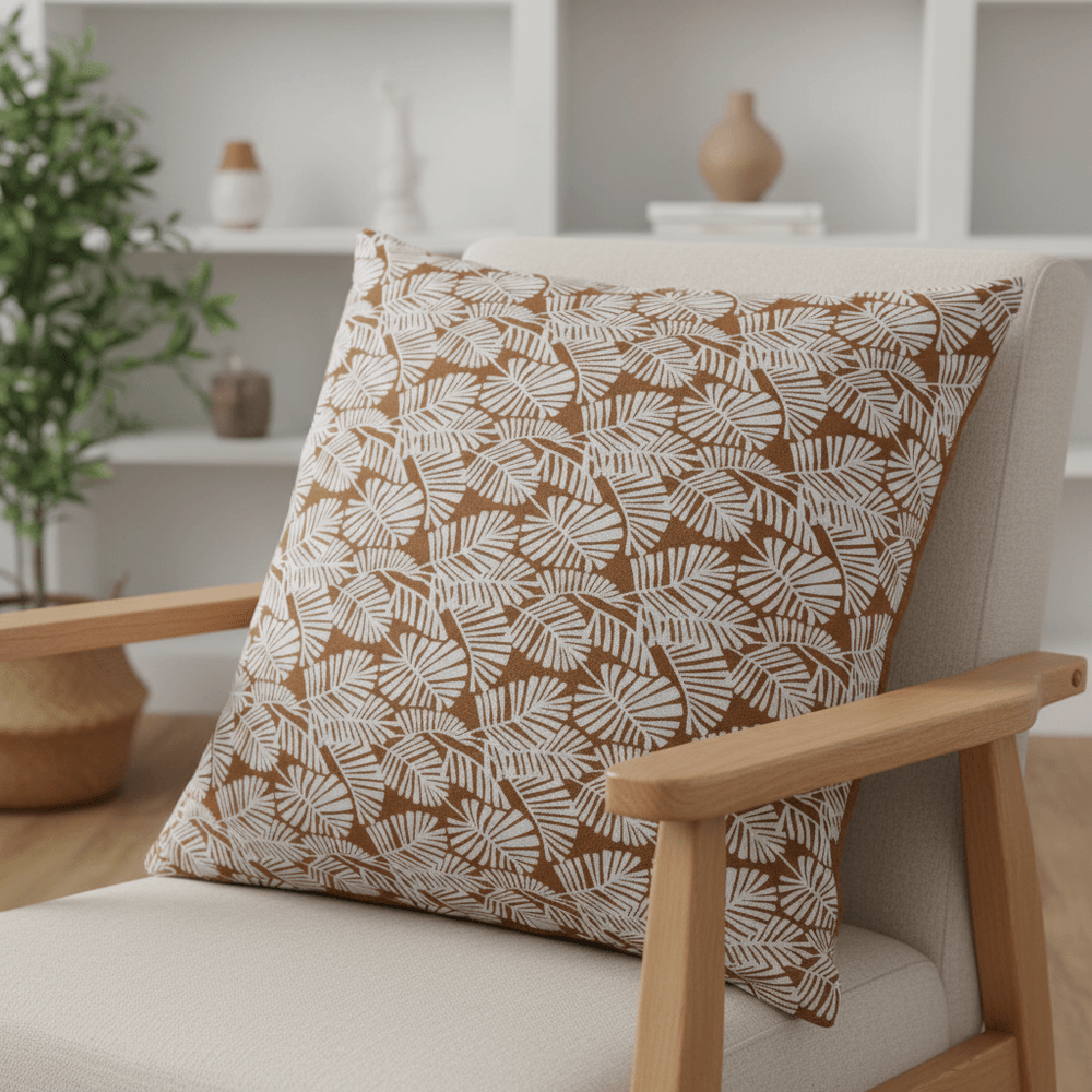 Brown & White Tropical Cotton Blend Jacquard Fabric - 54" (137 cm) Wide