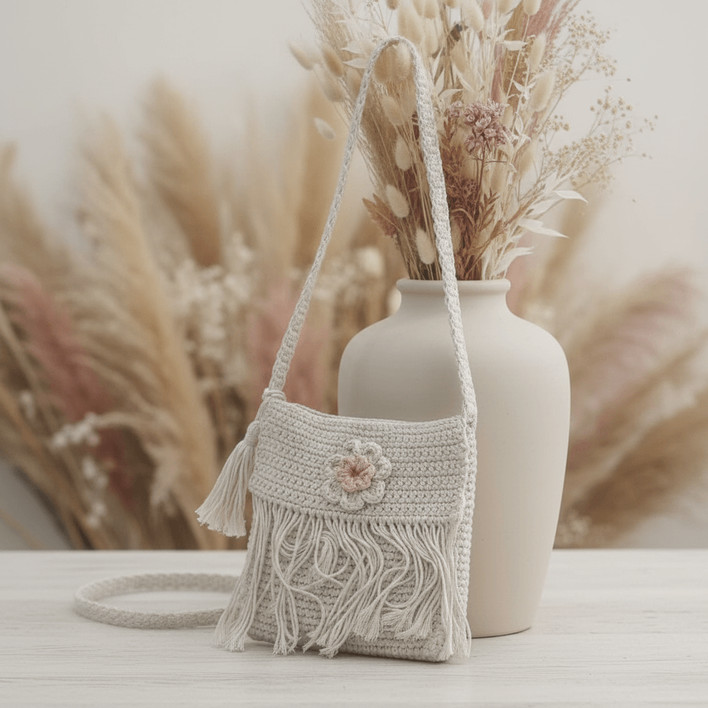 Off White color Hand Crochet Sling Bag
