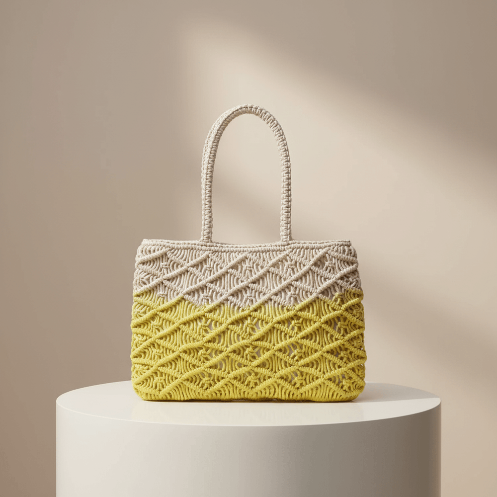 Yellow & White Hand Crcohet Hand Bag