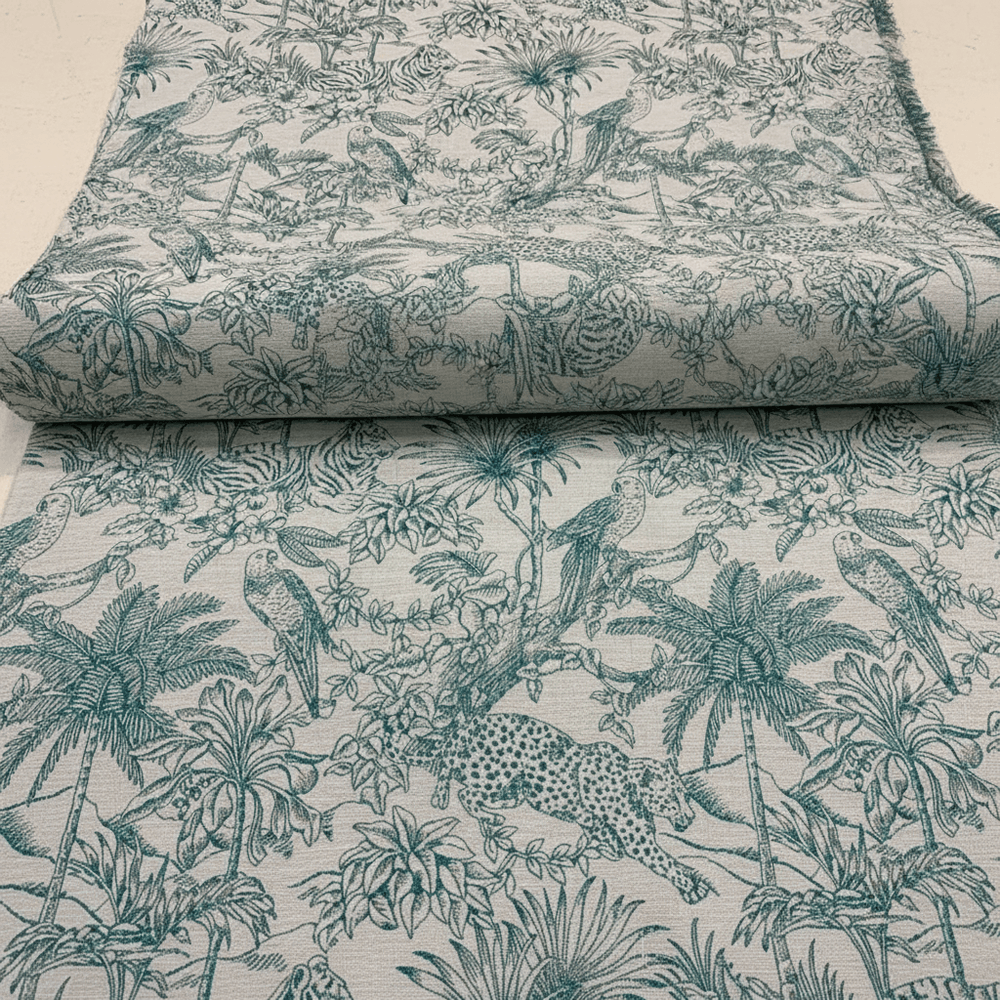 White & Turquoise Blue Tropical Cotton Blend Lurex Jacquard (SKU: JDD-488)