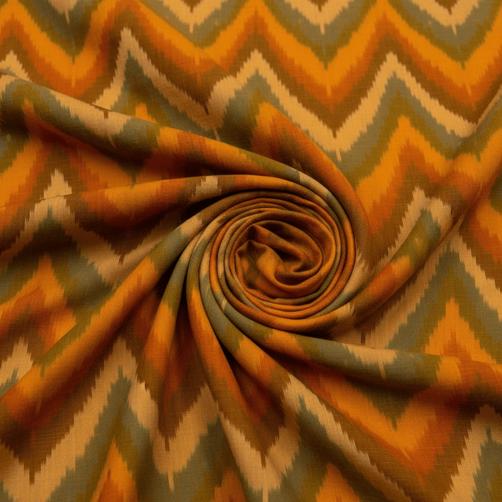 Multicolor Chevron Design Handwoven Cotton Silk Ikat Fabric for Dress Material | Width: 44"
