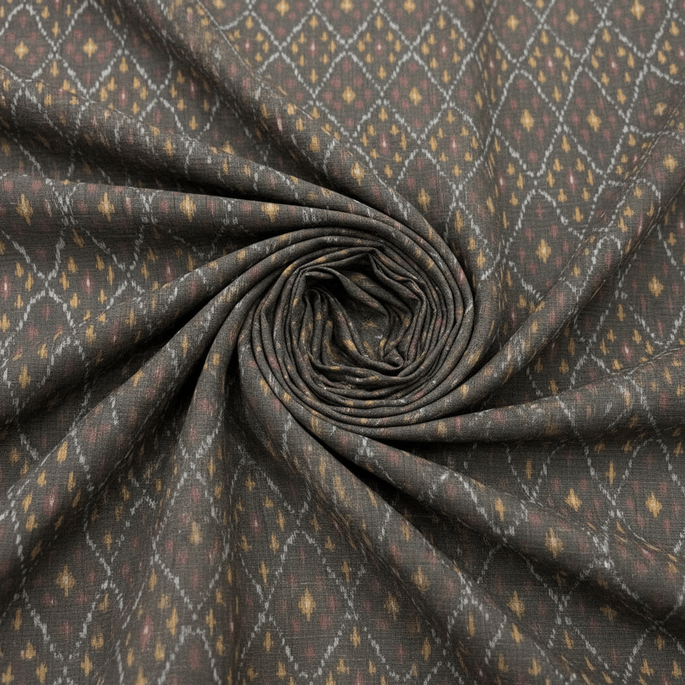 Grey Handwoven Cotton Silk Ikat Fabric for Dress Material | Width: 44"