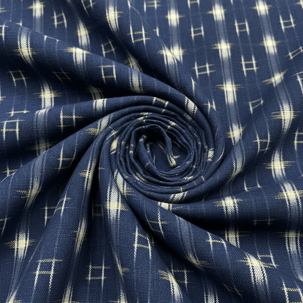 Blue Checks Handwoven Cotton Heavyweight Thick Ikat Fabric for Jackets & Upholstery | Width: 44"