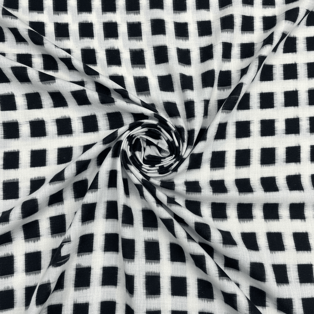 White & Black Square Handwoven Cotton Ikat | SKU: IKK-621