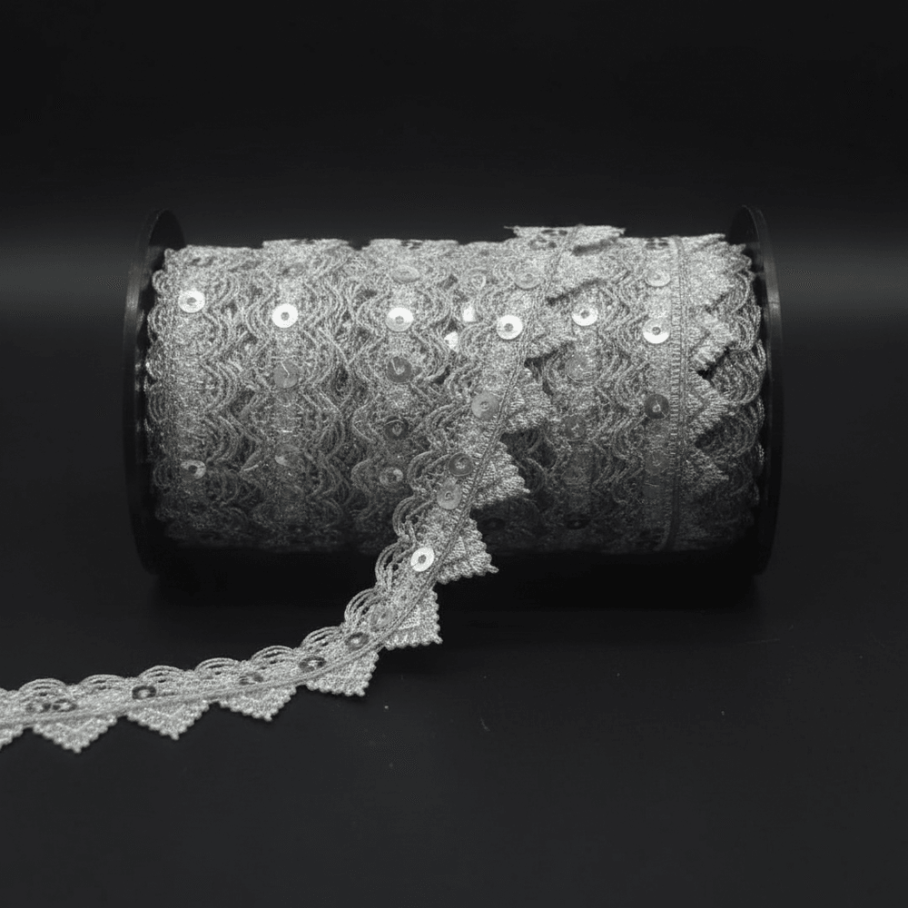 Silver Sequin Zari Lace Set of 5 Meter | SKU: Z-4