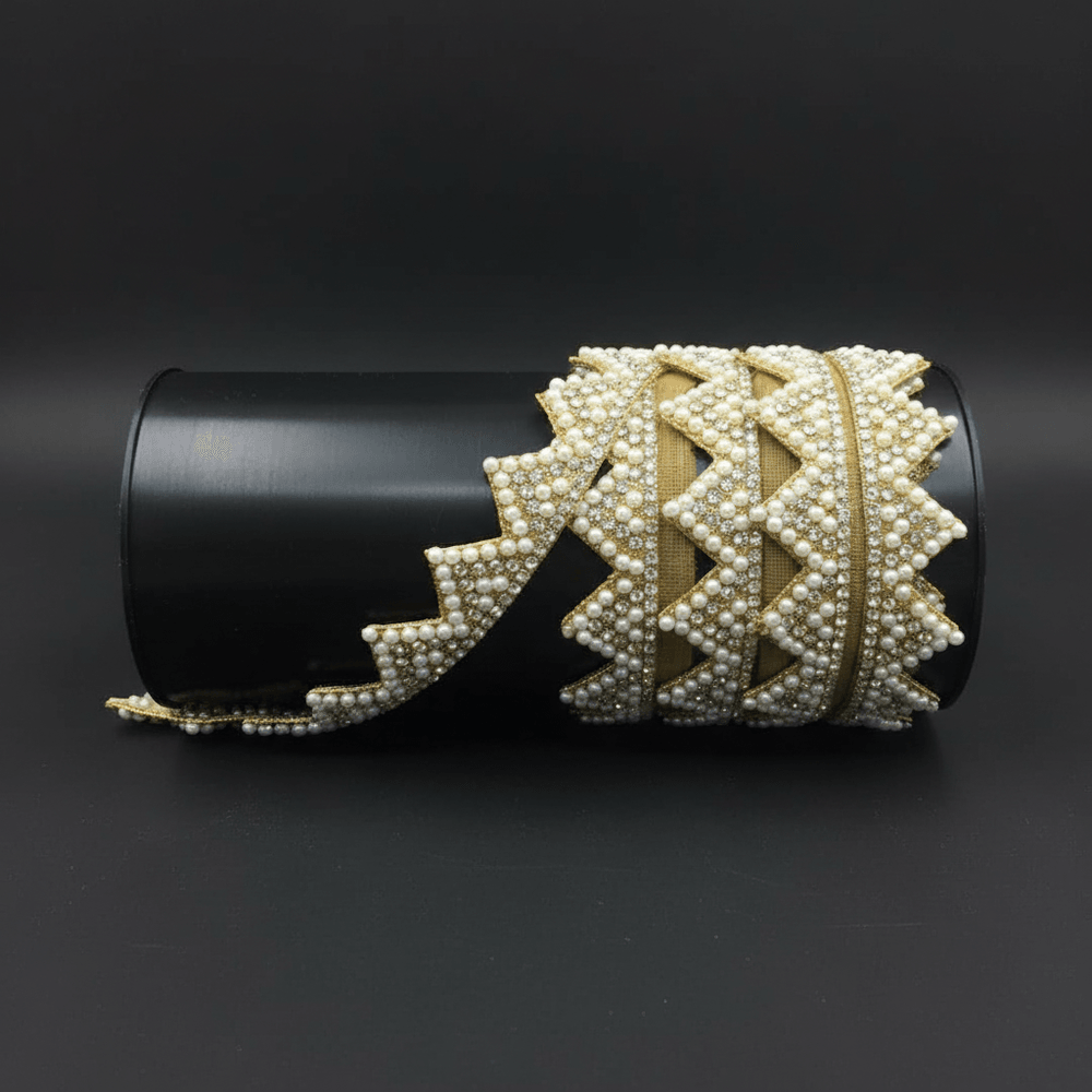 Golden & Pearl Beeds Fancy Lace Set of 5 Meter | SKU: Z-18