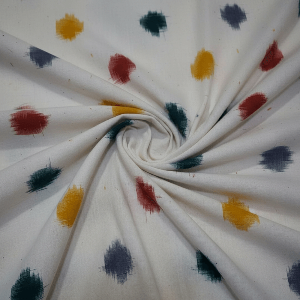 Multi Color Dots Handwoven Cotton Double Ikat Fabric for Dresses | Width: 44"