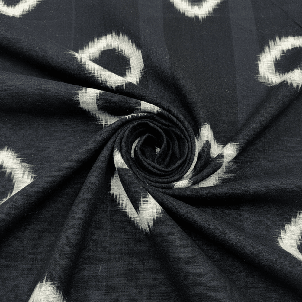 Black & White Diamond Handwoven Cotton Double Ikat Fabric for Dresses | Width: 44"