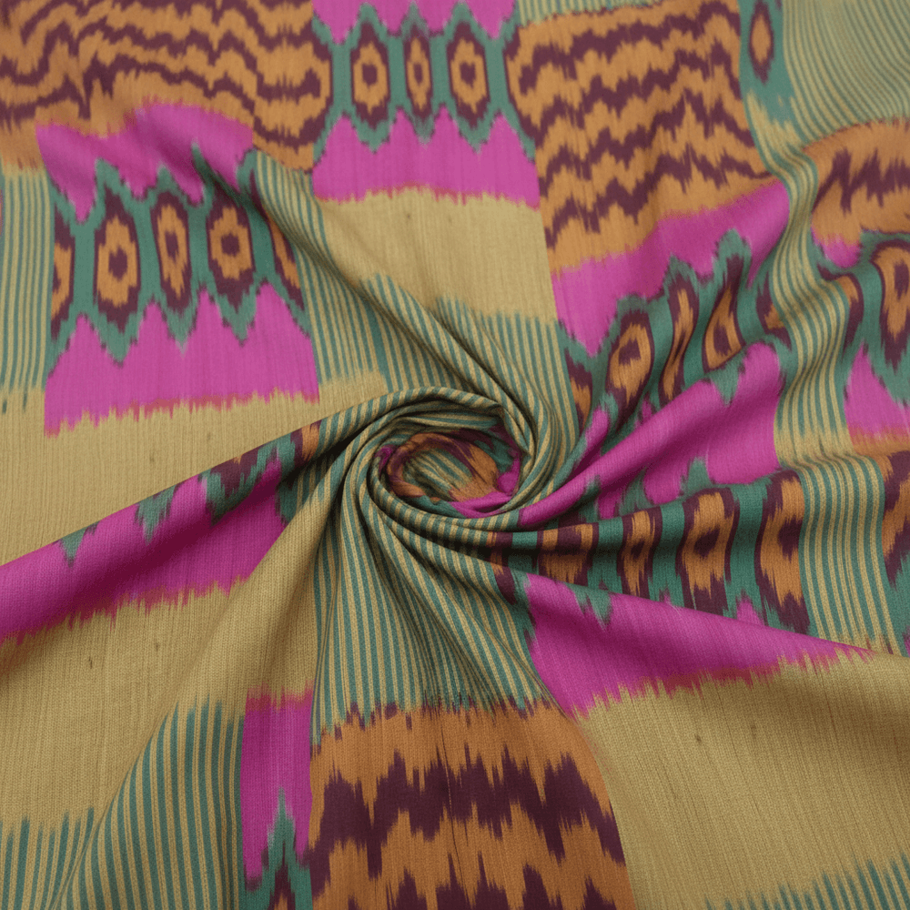 Multi Colour Fine Quality Cotton Handloom Ikat Fabric for Dress Material | Width: 44"