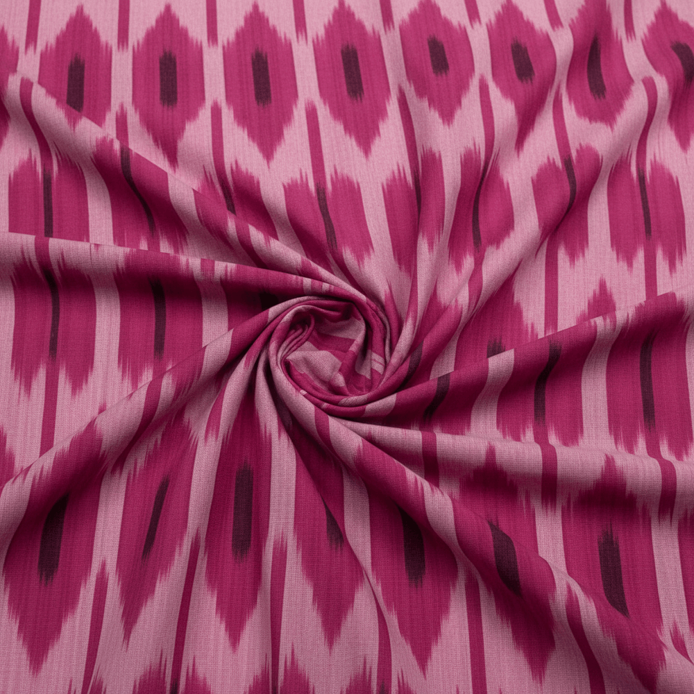Hot Pink Big Pattern Fine Quality Cotton Handloom Ikat Fabric for Dresses | Width: 44"